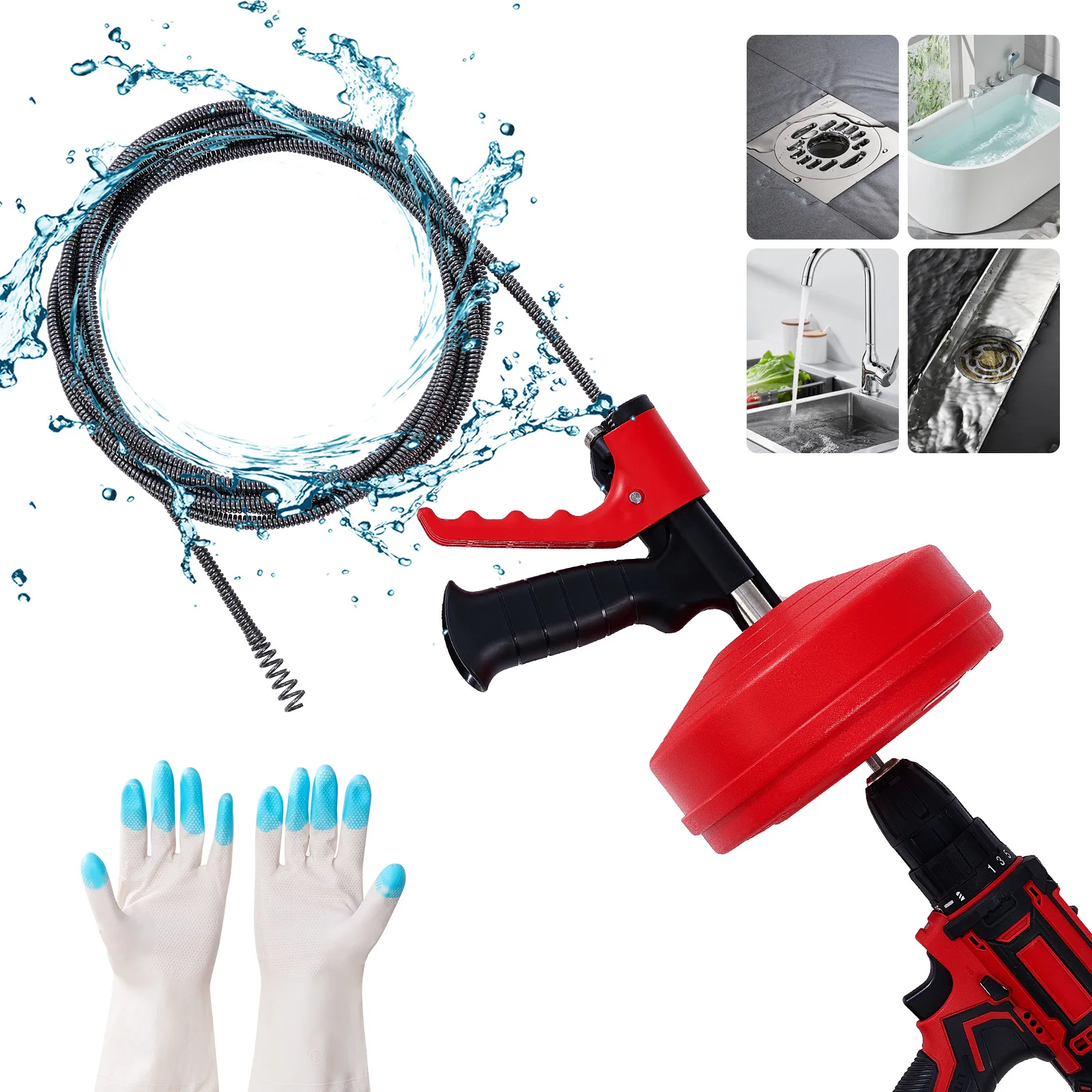 Drain Snake Flexible - Profesjonalny, elastyczny, ręczny/elektryczny wężowy odkurzacz do